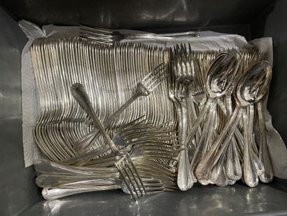 Important set of silver-plated flatware with...