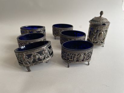 SIX SALIERES and MOUTARDIERS in silver with...