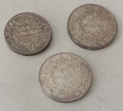 Lot: TWO 50 FRANCS silver PIECES and ONE...