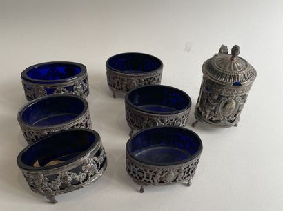 SIX SALIERES and MOUTARDIERS in silver with...