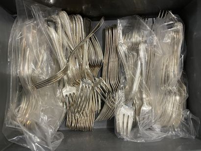 Important set of silver-plated flatware with...