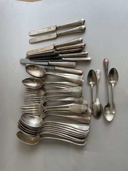 Set of mismatched silver-plated flatware...