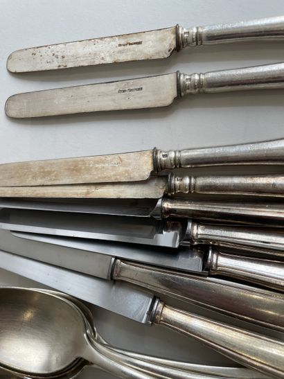 Set of mismatched silver-plated flatware...