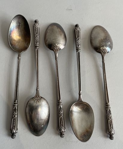Five small spoons in silver-plated metal,...