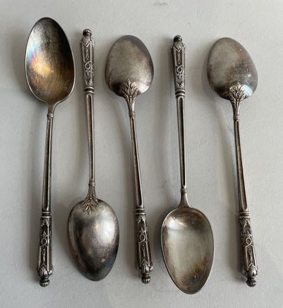 Five small spoons in silver-plated metal,...