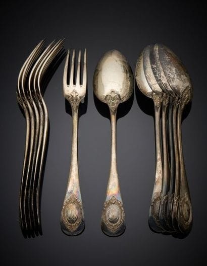 Six table settings in 1 st title 950‰ silver,...