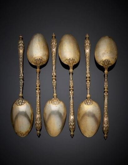 Six silver teaspoons over or equal to 800‰,...