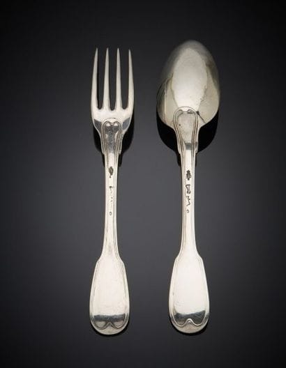 Silver flatware, filet pattern.
Paris 1786,...