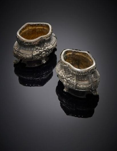 Pair of silver salerons 1er titre 950‰, oval...