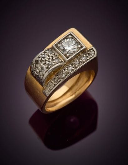 Tank-shaped 18K 750‰ two-tone gold and 850%...
