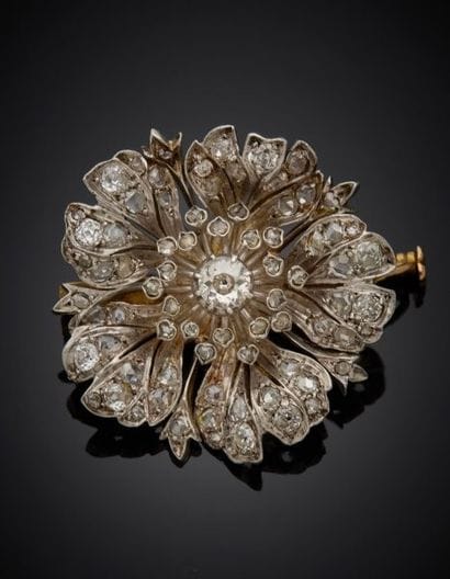 Brooch in 18K yellow gold 750‰ and silver...