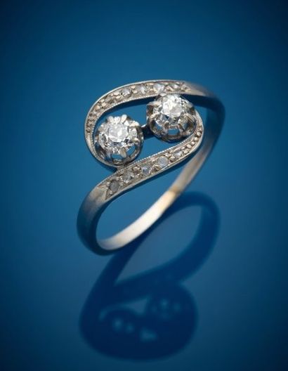 Platinum ring 900‰, Toi et Moi set with dePlatinum...