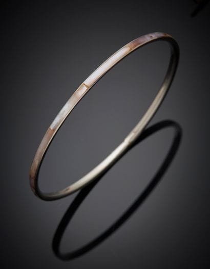 Metal bangle bracelet adorned with mother-of-pearl...