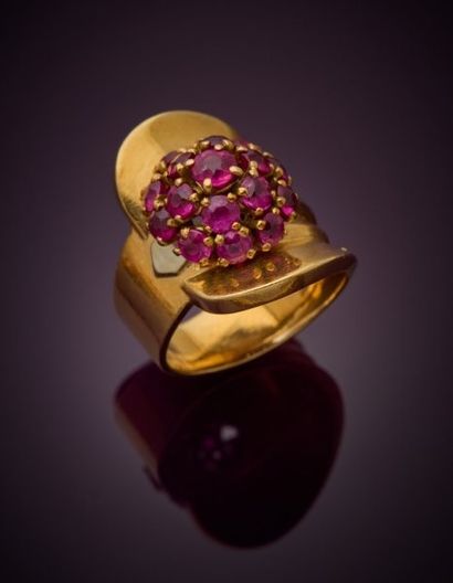 Two-tone 18K gold 750‰ ring, asymmetrical...