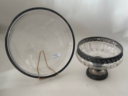 GLASS ROUND DISH AND CUP with foliate garland...