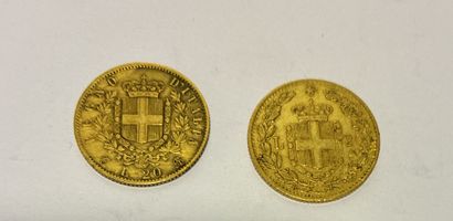 TWO 20 Lire Italian gold pieces: one Vittorio...
