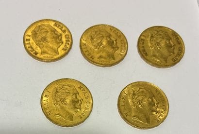 FIVE PIECES of 20 Serbian Dinars 1882 Milan...
