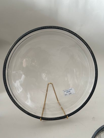 GLASS ROUND DISH AND CUP with foliate garland...