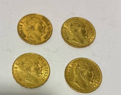 FOUR PIECES 20 Serbian Dinars 1882 Milan...
