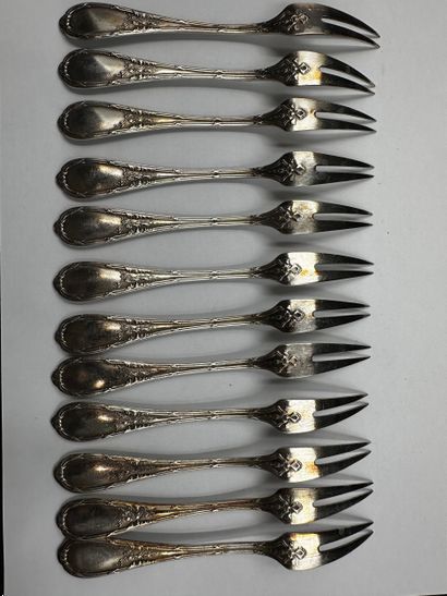 TWELVE CRUSTACEAN FORKS in silver-plated...