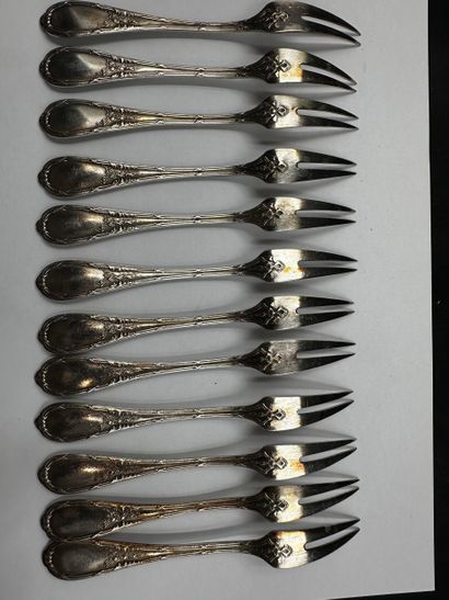 TWELVE CRUSTACEAN FORKS in silver-plated...