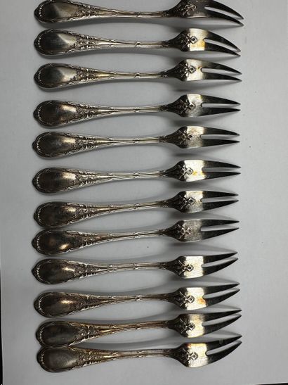 TWELVE CRUSTACEAN FORKS in silver-plated...