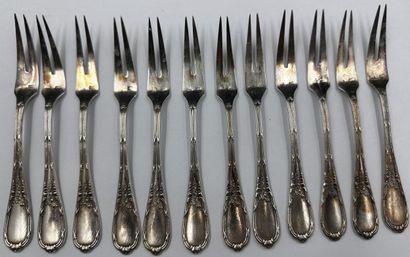 TWELVE CRUSTACEAN FORKS in silver-plated...