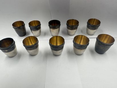 TEN LIQUEUR GOBELETS in silver ( 925 thousandths)...
