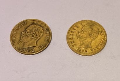 TWO 20 Lire Italian gold pieces: one Vittorio...