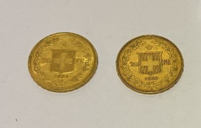 TWO PIECES 20 Francs Suisse or 1886 et 1892
...