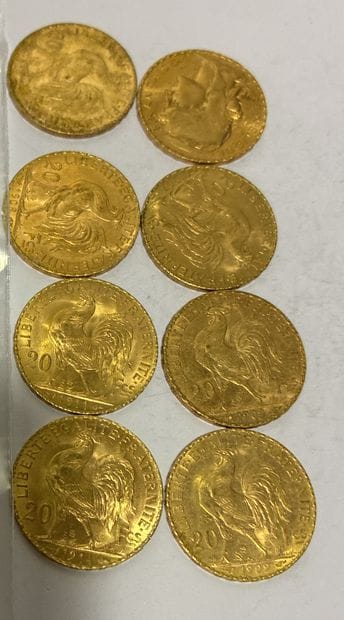 8 20-Franc Gold Coins from Various Years
Gross...
