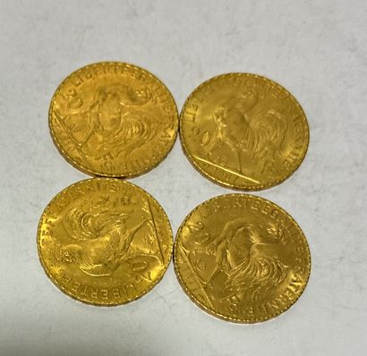 4 COINS, 20-franc gold coins featuring Marianne...