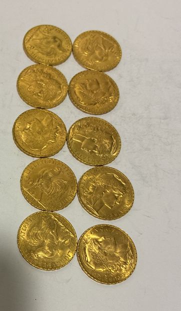 10 20-franc gold coins featuring Marianne...