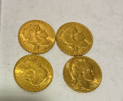 4 COINS, 20-franc gold coins featuring Marianne...