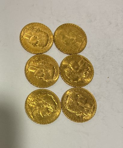 6 COINS: 20-franc gold coins featuring Marianne...