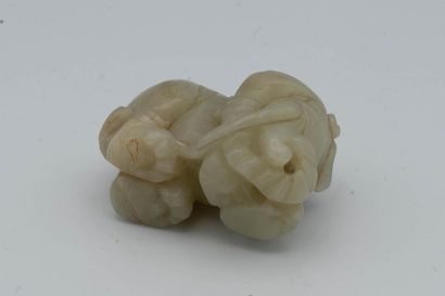 CHINA, early 20th century. Celadon jade elephant....