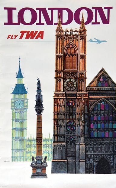 KLEIN DAVID
London Fly TWA Lithograph in...