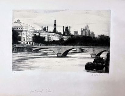 BAZARU G.
Pont Neuf, Paris. Engraving signed...