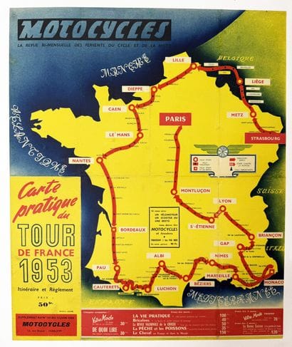 Tour de France 1953 Carte de MotocyclettesvLa...