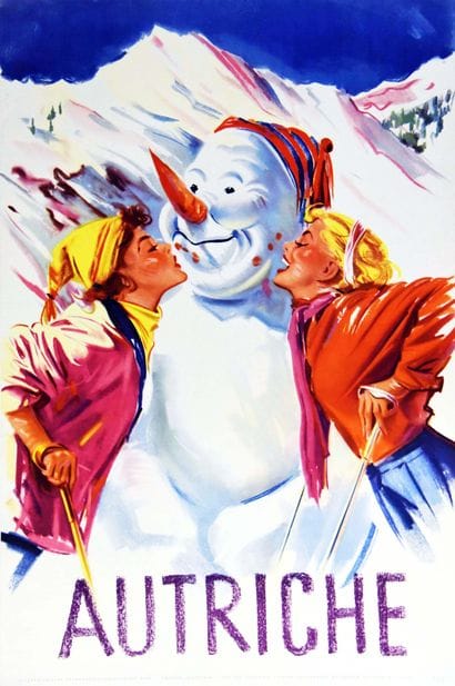 Austria Rare Ski Poster (Femmes & Bonhomme...