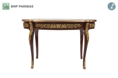 Coffee table in marquetry and gilt bronze,...