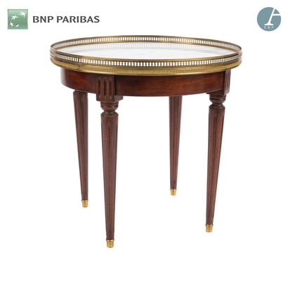 Small mahogany pedestal table, molded and...