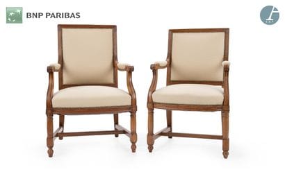 Pair of armchairs in molded and carved natural...