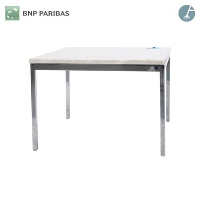 Square coffee table, the base in chromed...