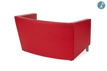 Two-seater sofa in red stitched leather,...