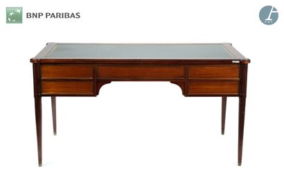 Mahogany flat desk opening to five drawers...