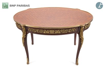 Coffee table in marquetry and gilt bronze,...