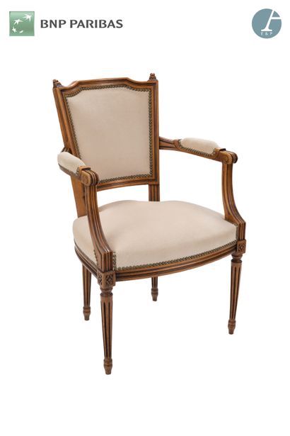 Armchair in natural wood, molded and carved,...