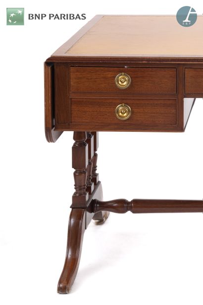 Mahogany desk with flaps and pedestal base...
