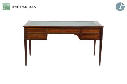 Mahogany flat desk opening to five drawers...